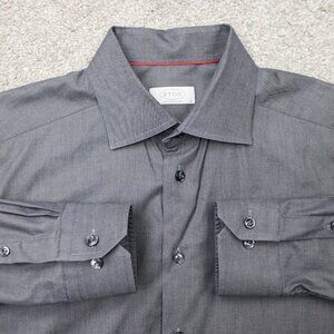 ETON Dress Shirt Men 16, 41 Gray 100% Cotton Long Sleeve Button Up